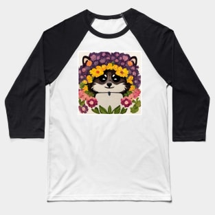 Cute Raccoon Painting With Flowers Baseball T-Shirt